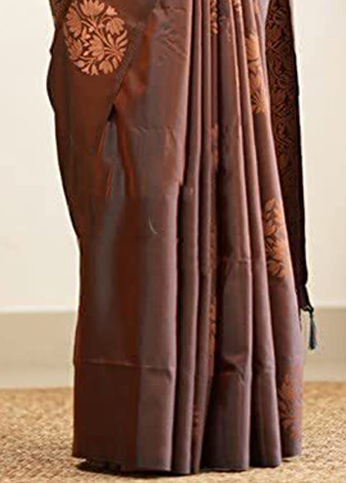 Brown Banarasi Silk Saree With Blouse Piece