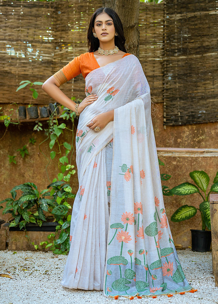 White Cotton Saree With Blouse Piece