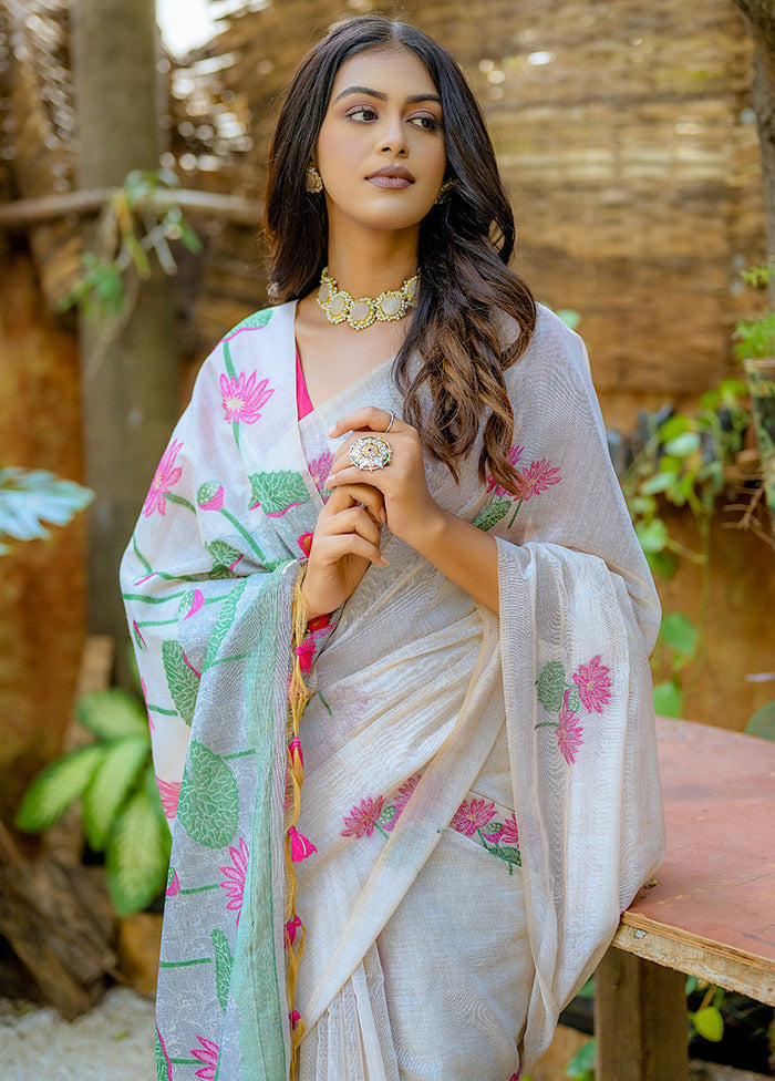 White Cotton Saree With Blouse Piece