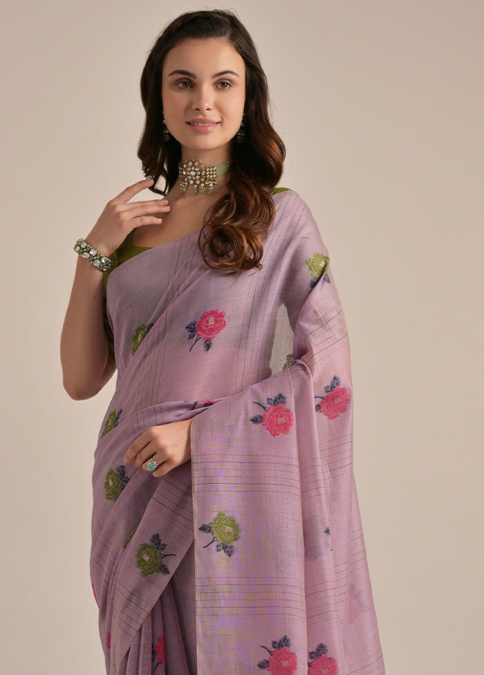 Lavender Pure Cotton Saree With Blouse Piece