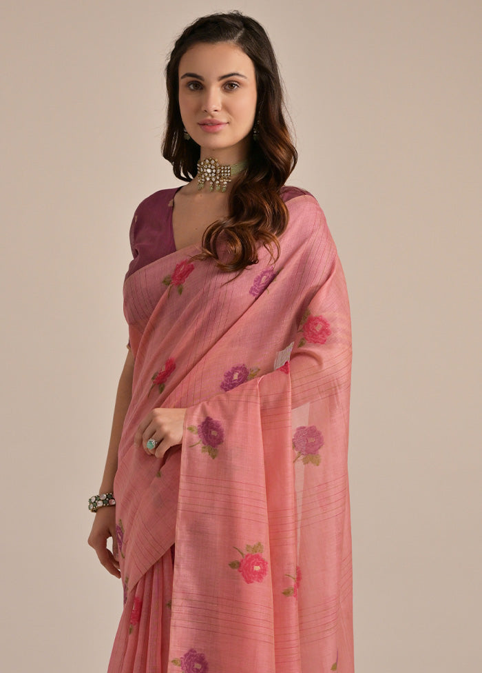 Pink Pure Cotton Saree With Blouse Piece