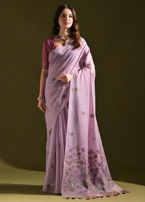 Lavender Pure Cotton Saree With Blouse Piece