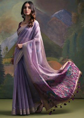 Lavender Pure Cotton Saree With Blouse Piece