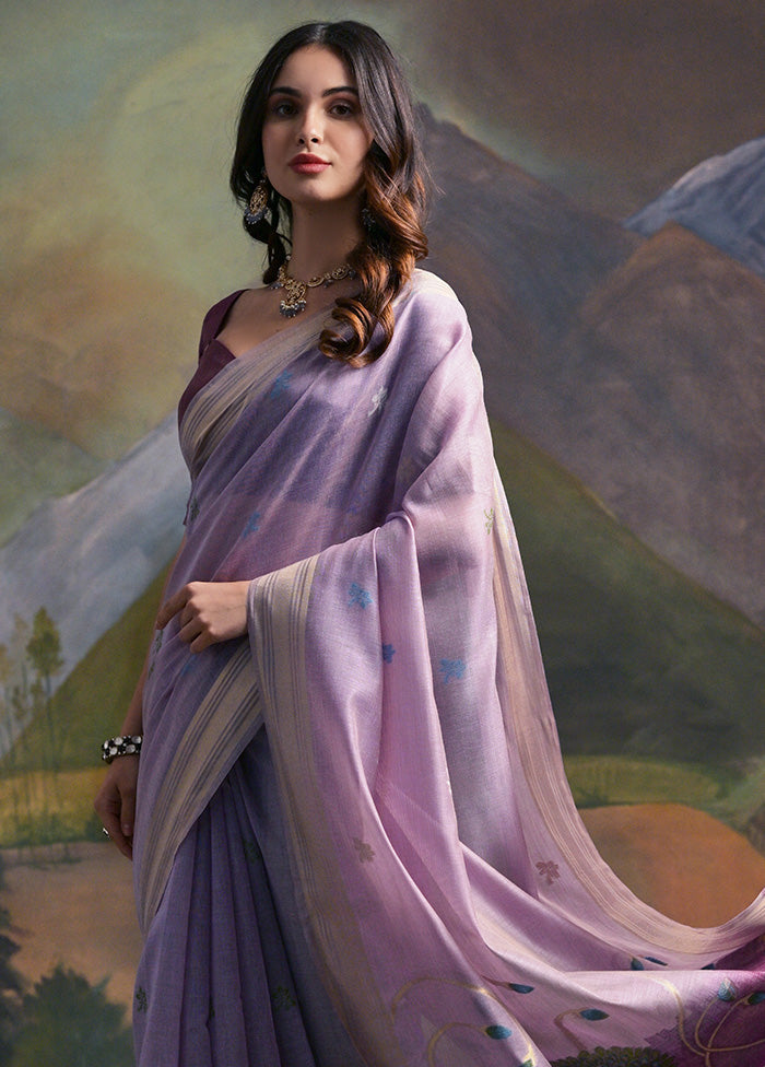 Lavender Pure Cotton Saree With Blouse Piece