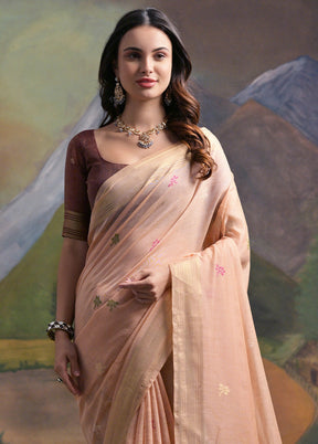 Peach Pure Cotton Saree With Blouse Piece