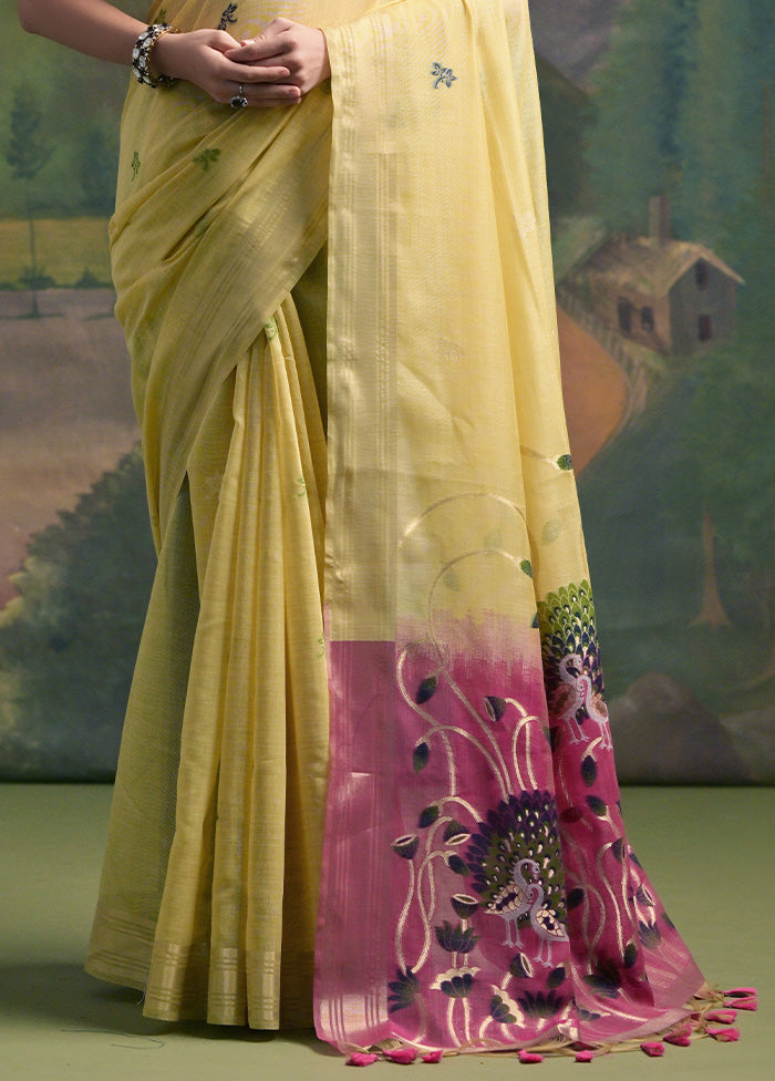 Yellow Pure Cotton Saree With Blouse Piece