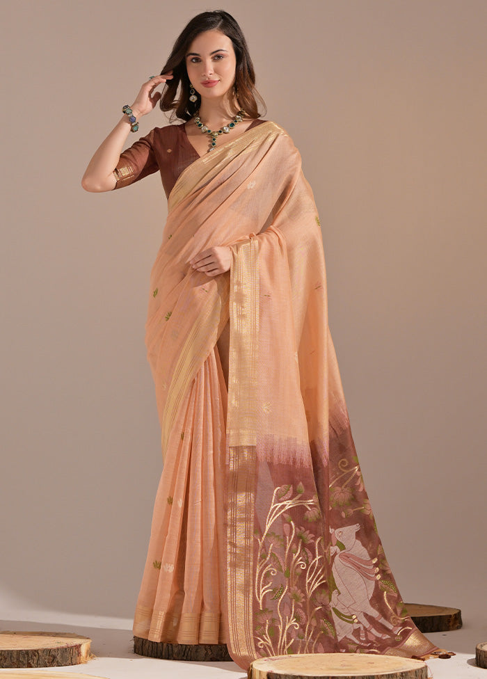 Peach Pure Cotton Saree With Blouse Piece