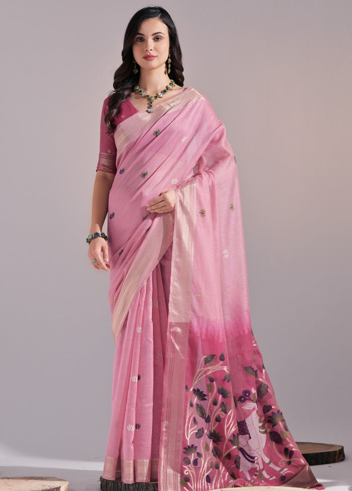 Pink Pure Cotton Saree With Blouse Piece