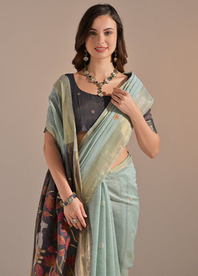 Sea Green Pure Cotton Saree With Blouse Piece