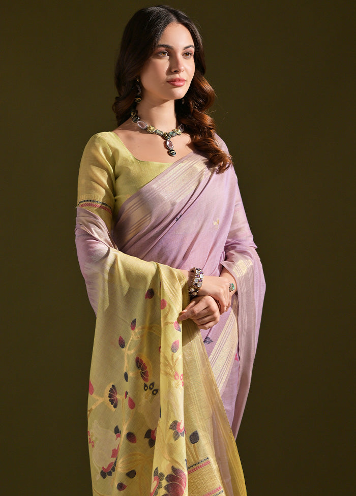 Lavender Pure Cotton Saree With Blouse Piece