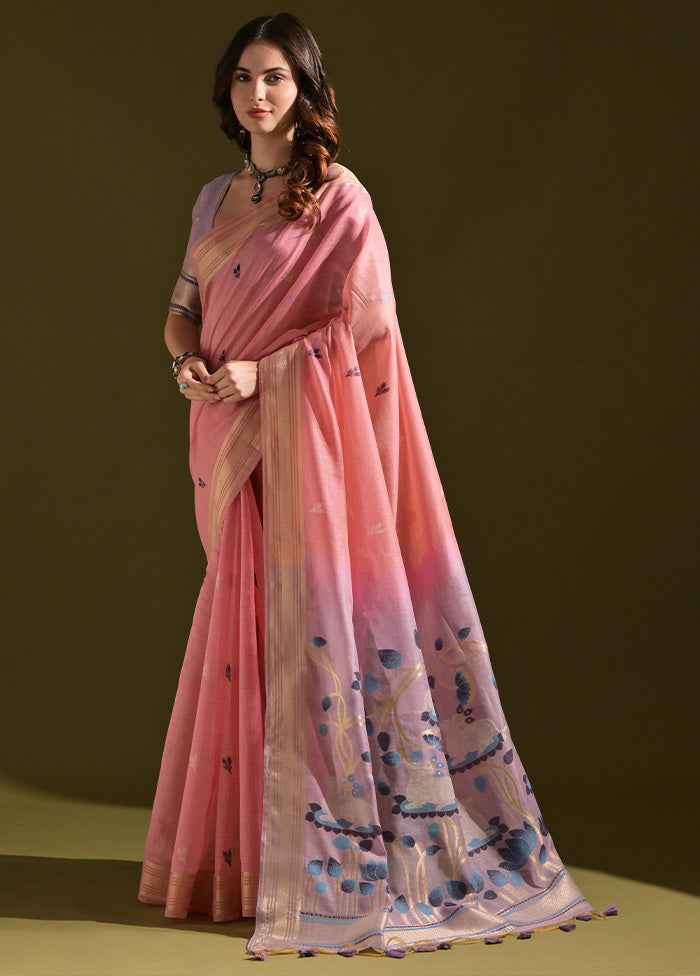 Pink Pure Cotton Saree With Blouse Piece