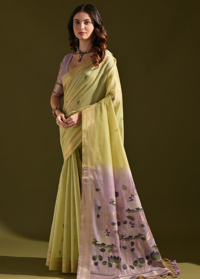 Pista Green Pure Cotton Saree With Blouse Piece