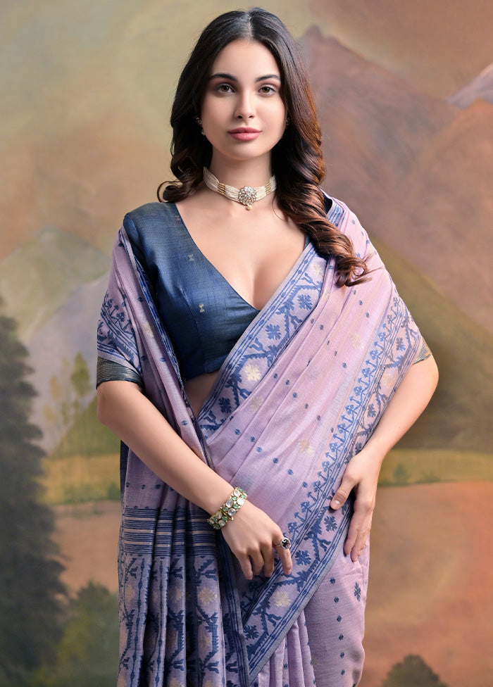 Lavender Pure Cotton Saree With Blouse Piece