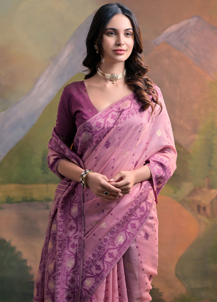 Pink Pure Cotton Saree With Blouse Piece