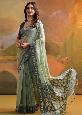 Sea Green Pure Cotton Saree With Blouse Piece