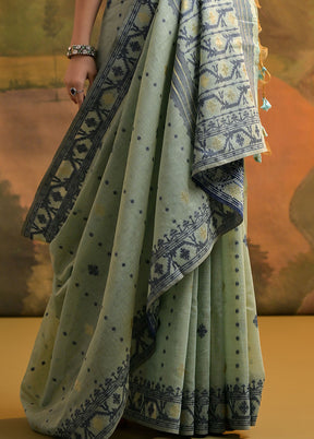 Sea Green Pure Cotton Saree With Blouse Piece