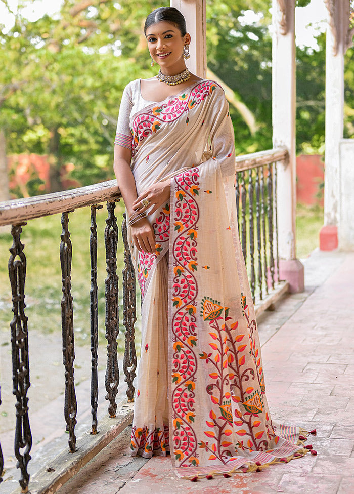 Maroon Pure Cotton Saree With Blouse Piece