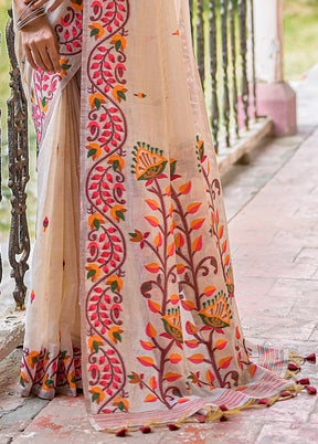 Maroon Pure Cotton Saree With Blouse Piece