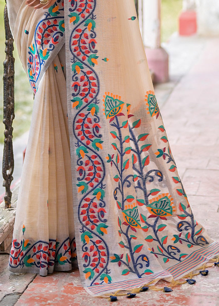 Navy Blue Pure Cotton Saree With Blouse Piece