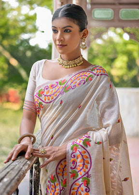 White Pure Cotton Saree With Blouse Piece