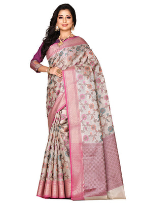 Cream Organza Saree With Blouse Piece - Indian Silk House Agencies