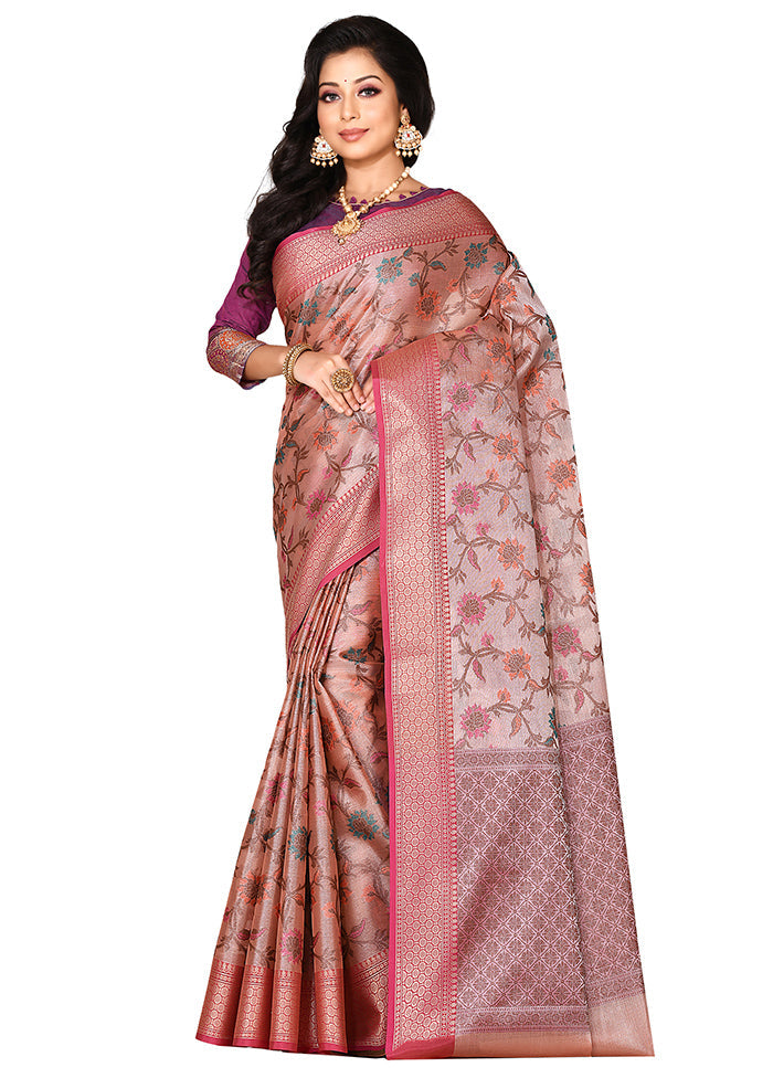 Peach Organza Saree With Blouse Piece - Indian Silk House Agencies