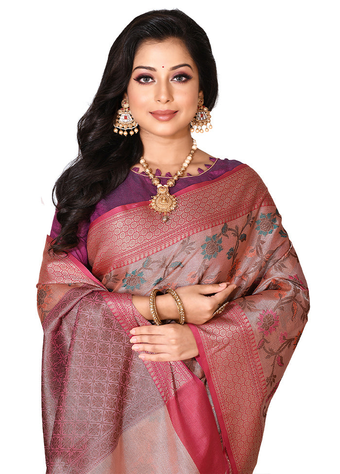 Peach Organza Saree With Blouse Piece - Indian Silk House Agencies