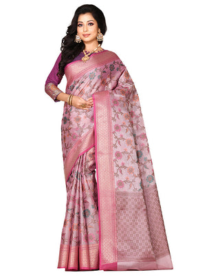 Pink Organza Saree With Blouse Piece