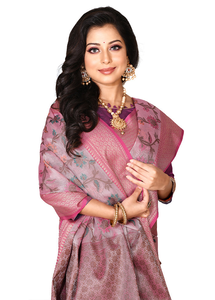 Pink Organza Saree With Blouse Piece - Indian Silk House Agencies