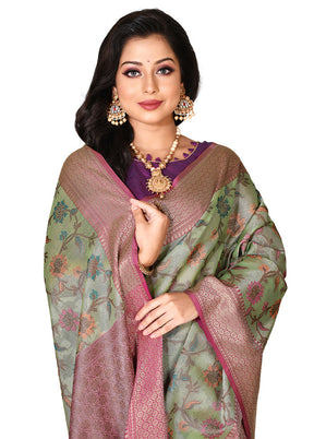 Green Organza Saree With Blouse Piece