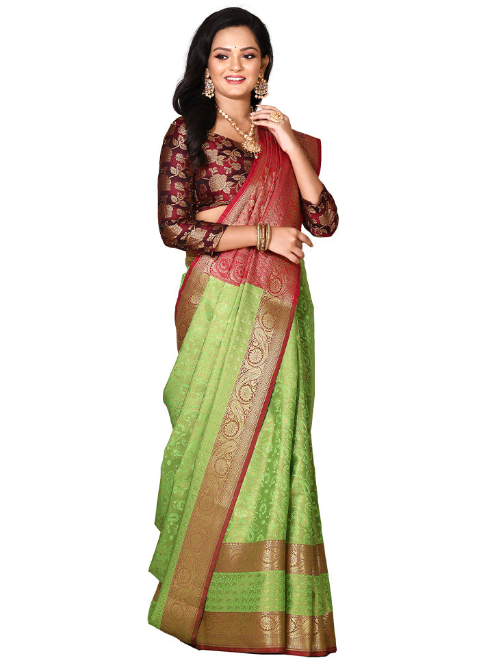 Green Katan Silk Saree With Blouse Piece - Indian Silk House Agencies