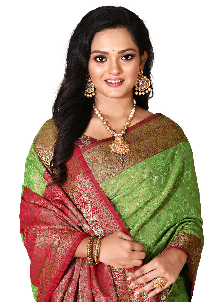 Green Katan Silk Saree With Blouse Piece - Indian Silk House Agencies