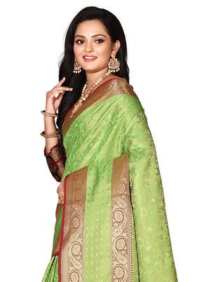 Green Katan Silk Saree With Blouse Piece - Indian Silk House Agencies