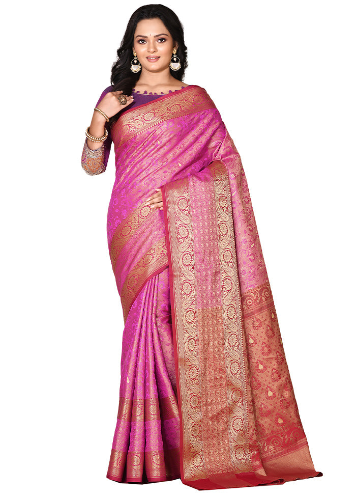 Pink Katan Silk Saree With Blouse Piece - Indian Silk House Agencies