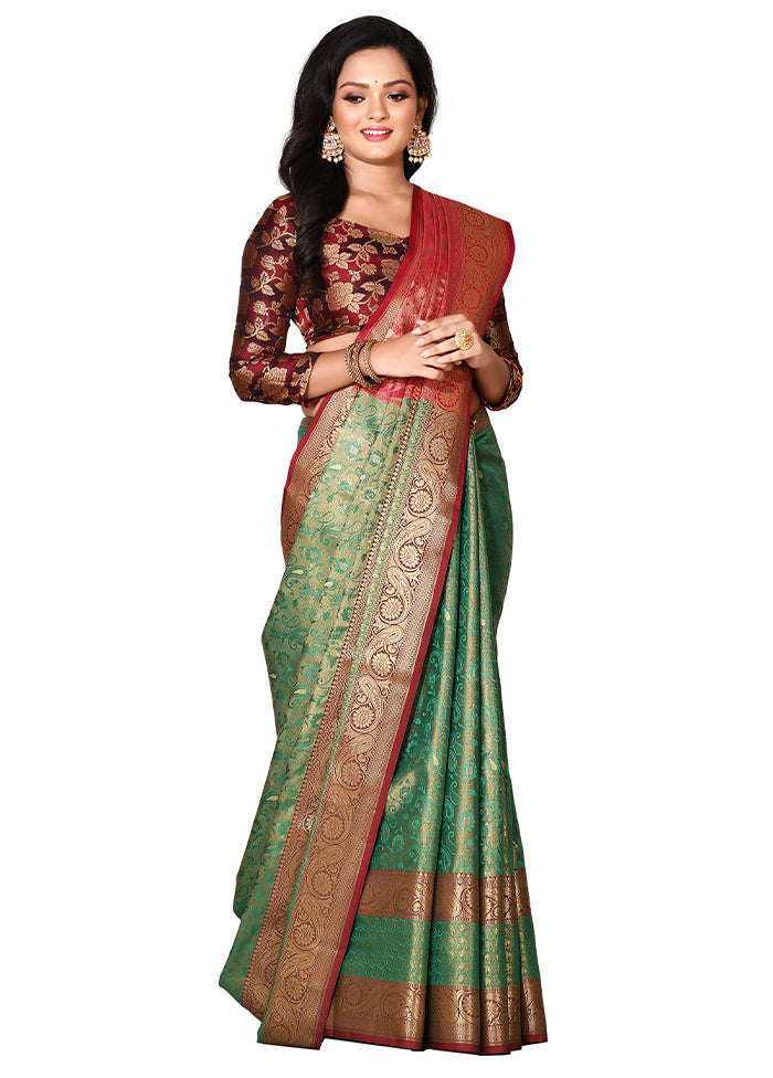 Green Katan Silk Saree With Blouse Piece