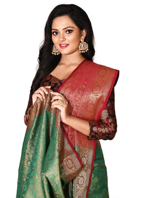 Green Katan Silk Saree With Blouse Piece - Indian Silk House Agencies