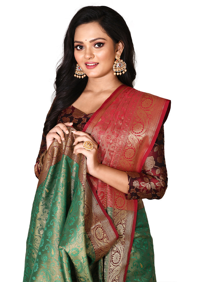 Green Katan Silk Saree With Blouse Piece