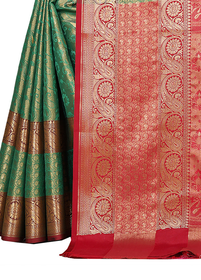 Green Katan Silk Saree With Blouse Piece - Indian Silk House Agencies