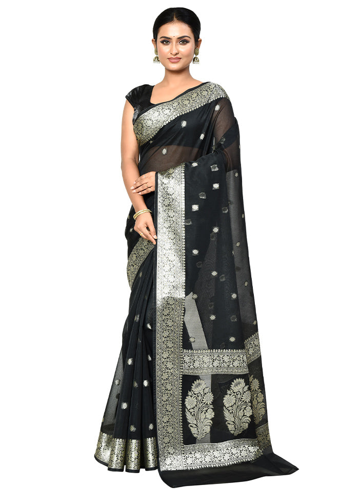 Black Cotton Saree With Blouse Piece - Indian Silk House Agencies