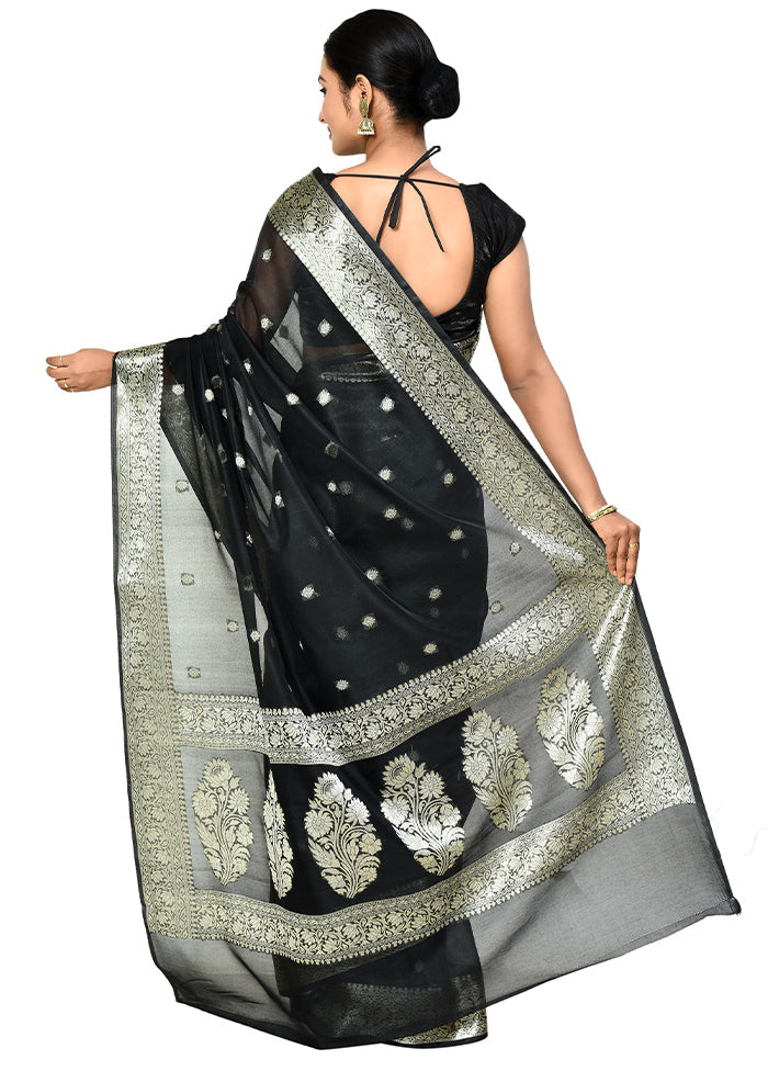 Black Cotton Saree With Blouse Piece - Indian Silk House Agencies