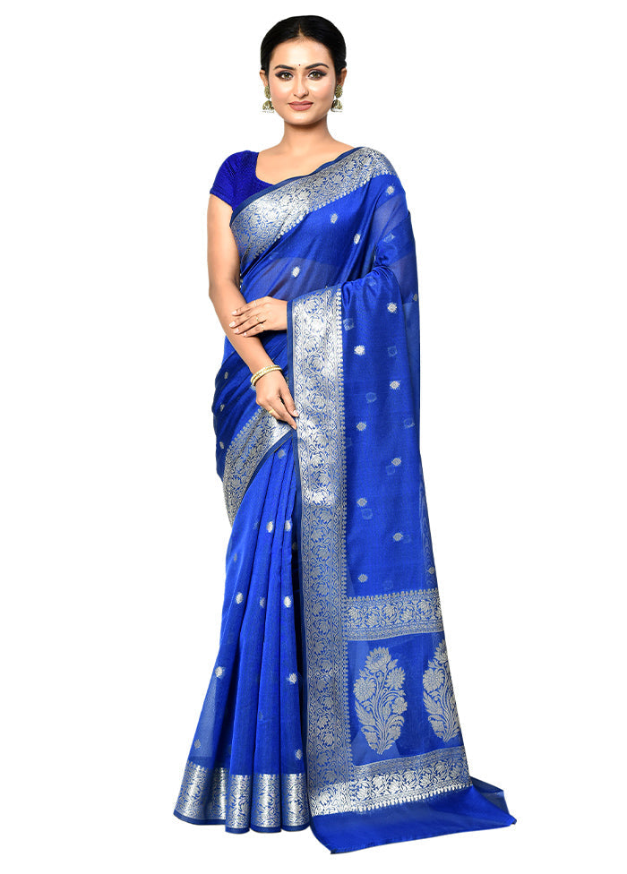 Blue Cotton Saree With Blouse Piece