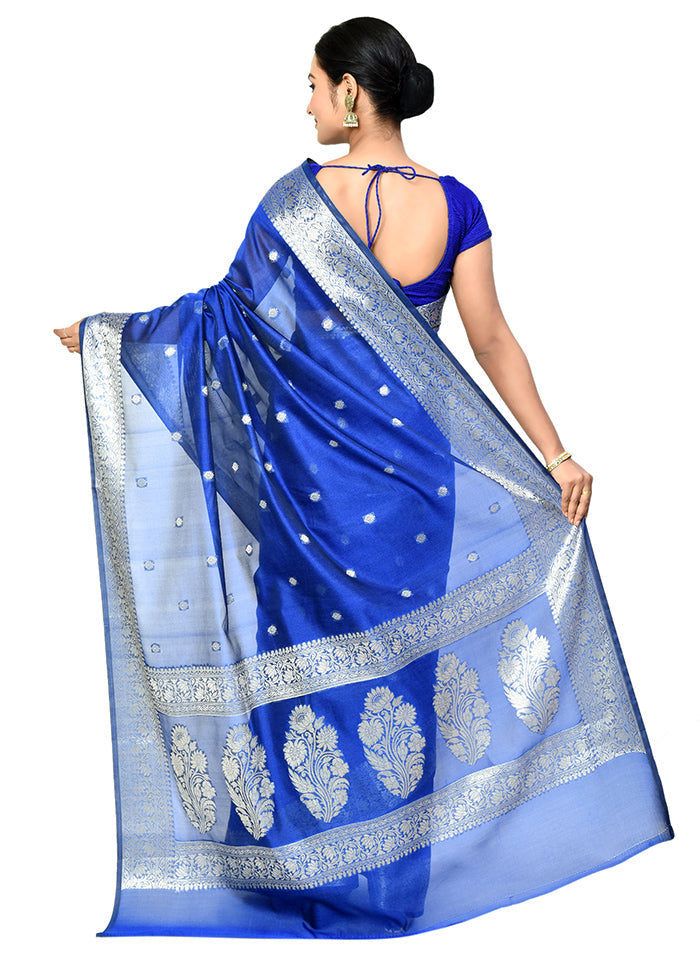 Blue Cotton Saree With Blouse Piece - Indian Silk House Agencies