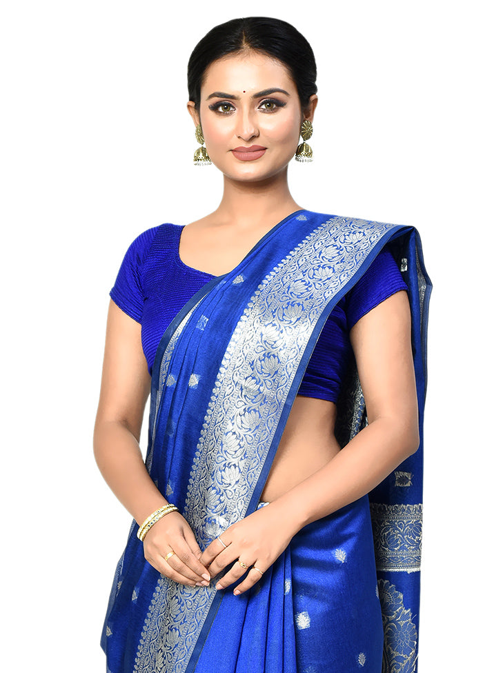 Blue Cotton Saree With Blouse Piece - Indian Silk House Agencies