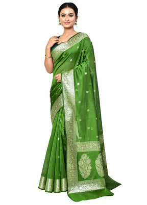 Green Cotton Saree With Blouse Piece - Indian Silk House Agencies