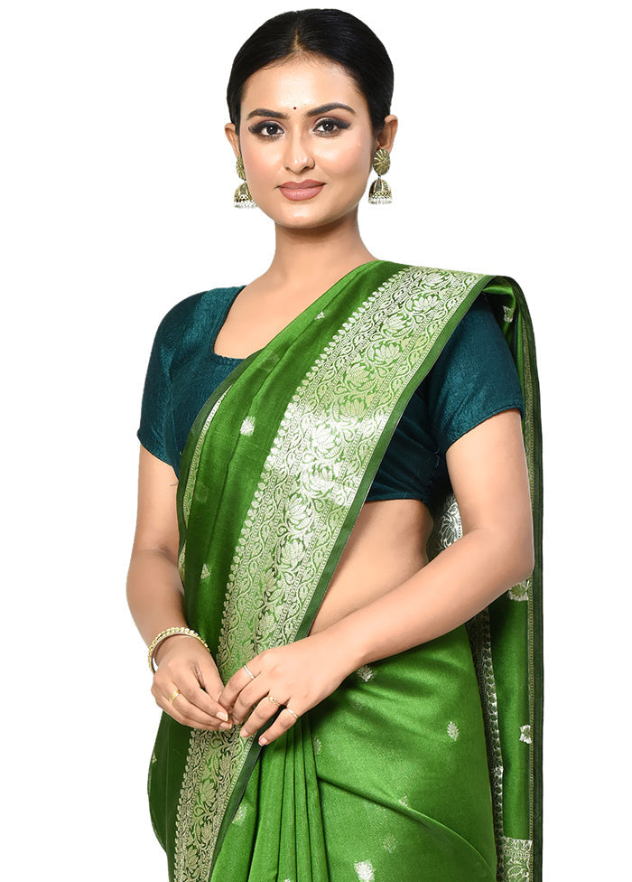 Green Cotton Saree With Blouse Piece - Indian Silk House Agencies