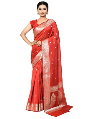 Red Cotton Saree With Blouse Piece - Indian Silk House Agencies