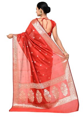 Red Cotton Saree With Blouse Piece - Indian Silk House Agencies