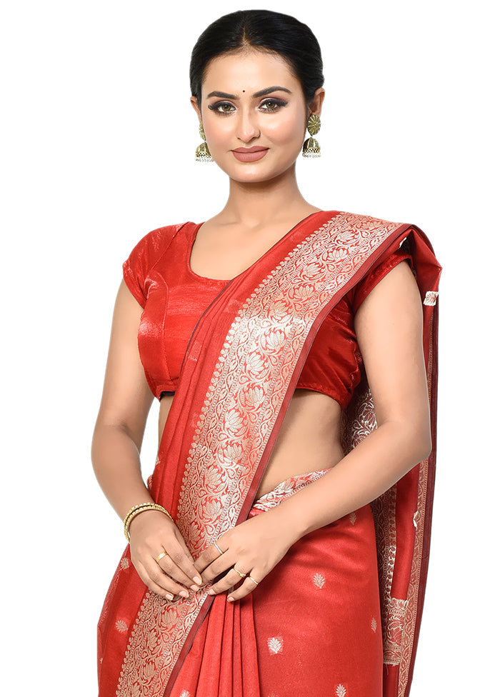 Red Cotton Saree With Blouse Piece - Indian Silk House Agencies