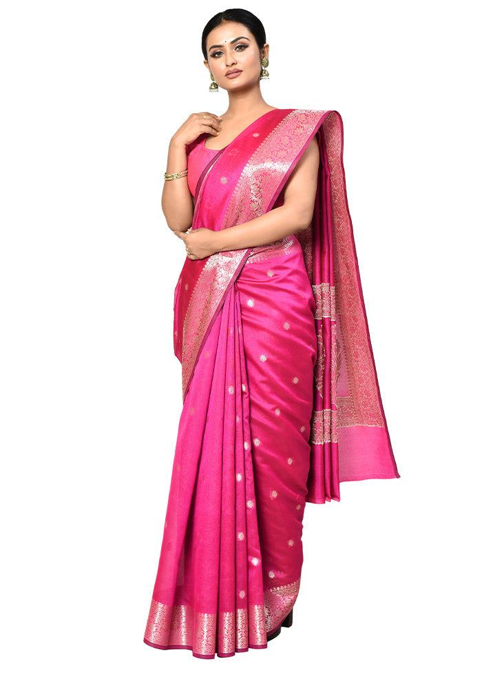 Pink Cotton Saree With Blouse Piece