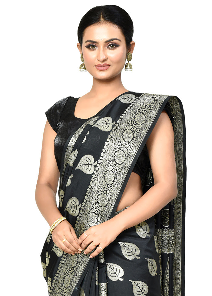 Black Dupion Silk Saree With Blouse Piece